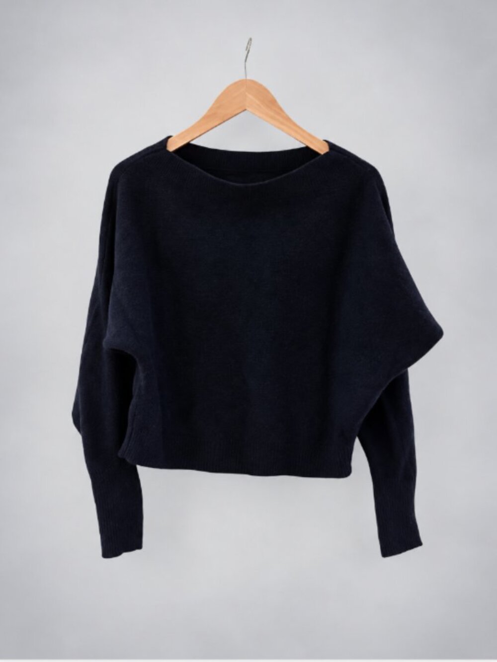 Lewit 100% Cashmere Navy Dolman Boat Neck Cropped Sweater Size S